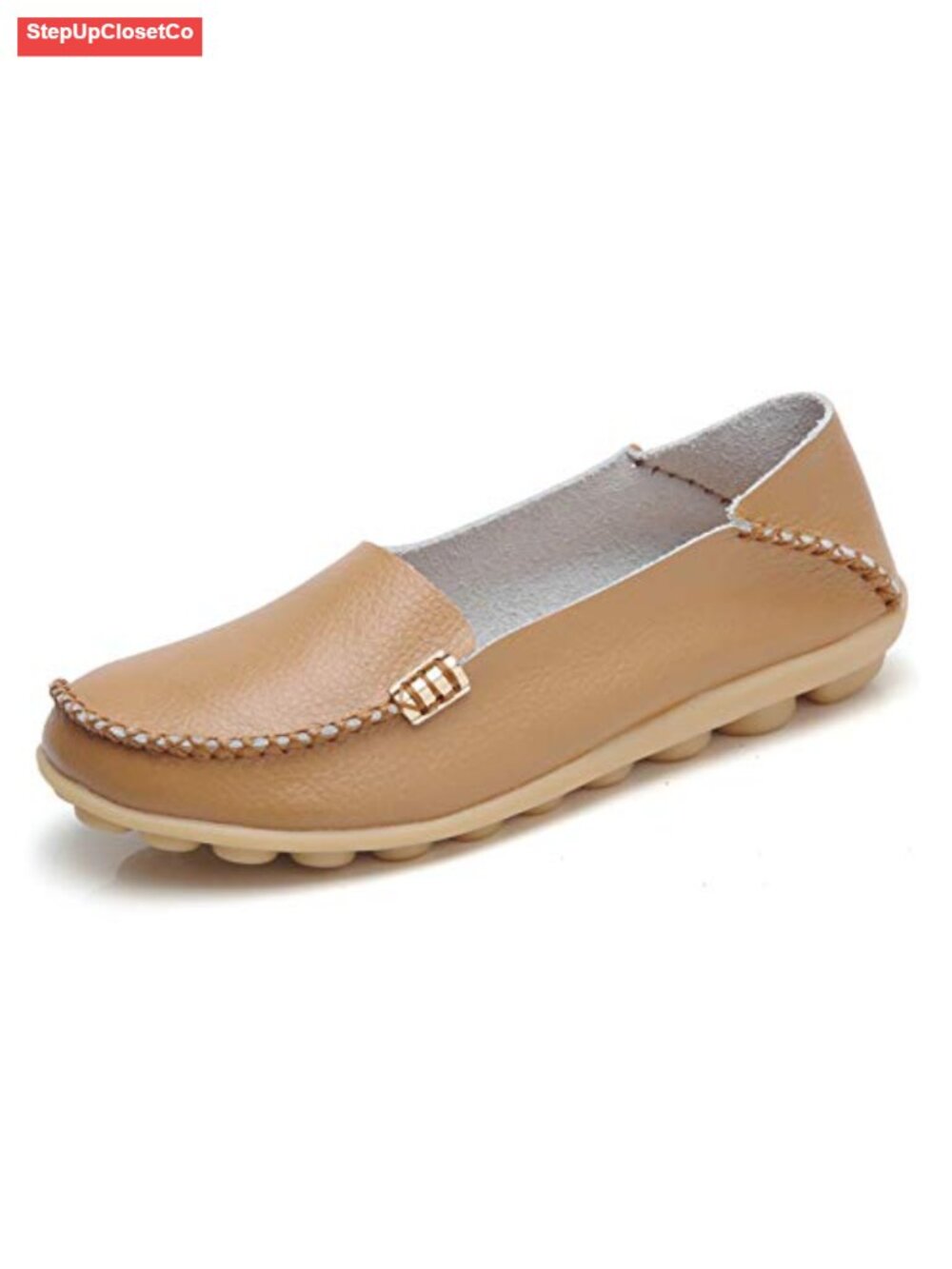 Women's Slip-On Leather Loafers with Massage Outsole